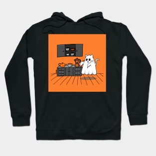 Morning Coffee Ghost Cat Hoodie